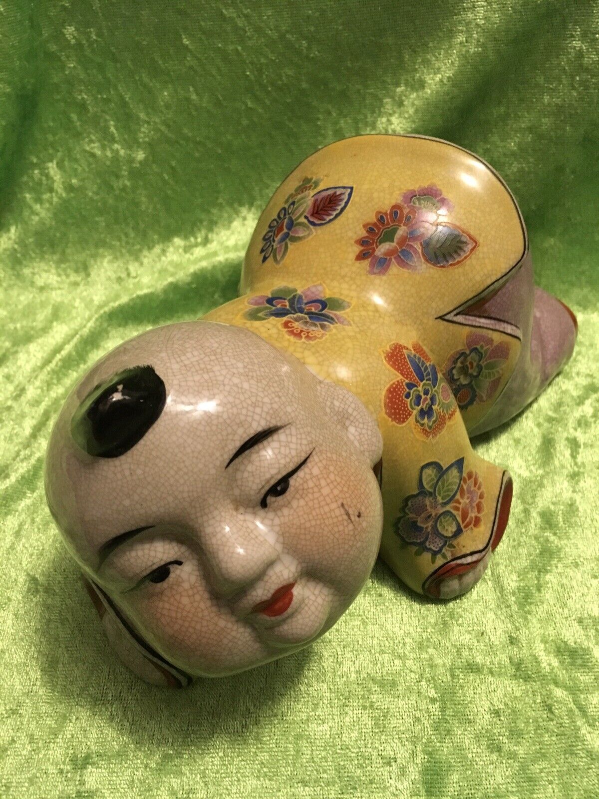 Vintage Crawling Chinese Baby Boy Statue Asian Oriental