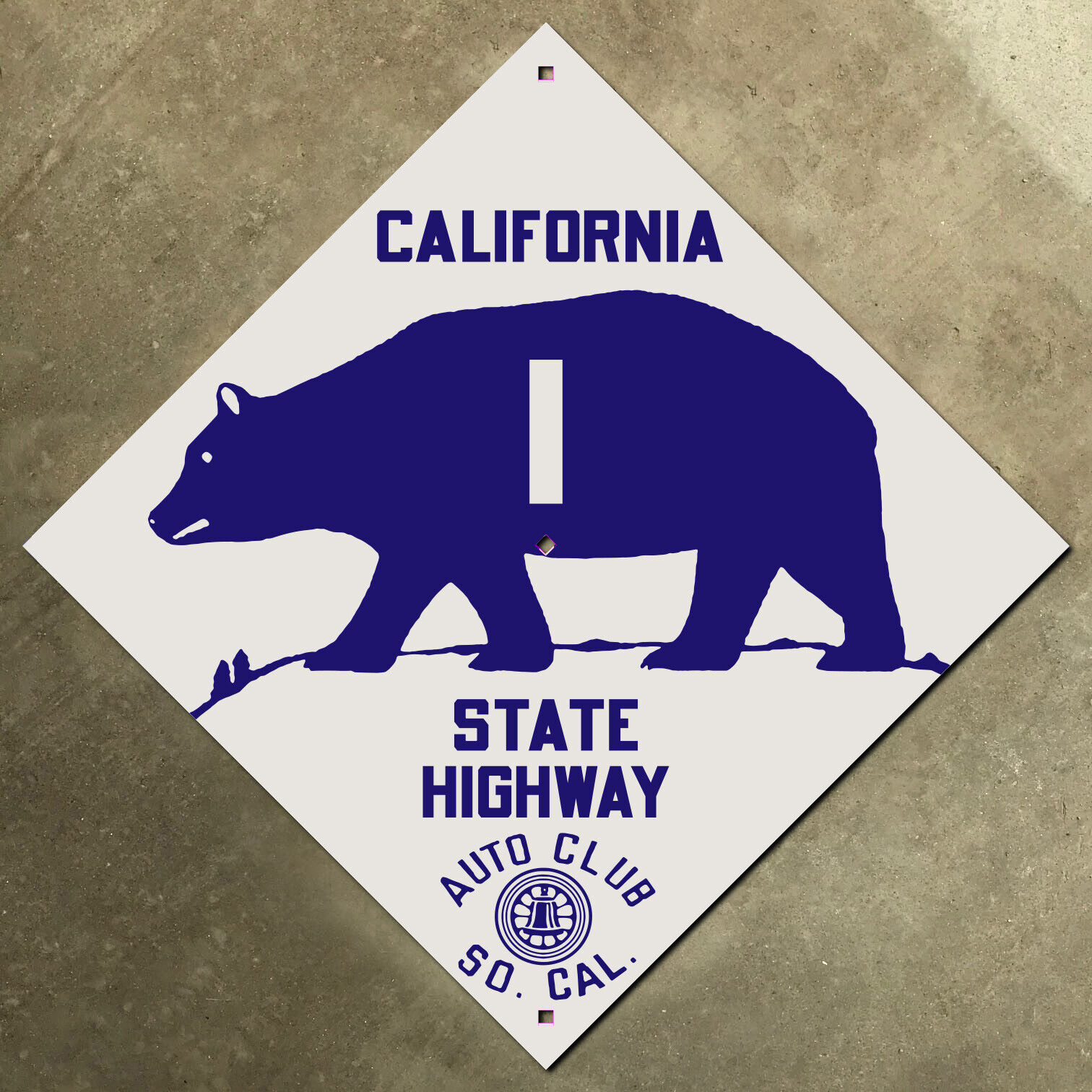 California state highway 1 ACSC road sign auto club AAA diamond 1929 bear PCH