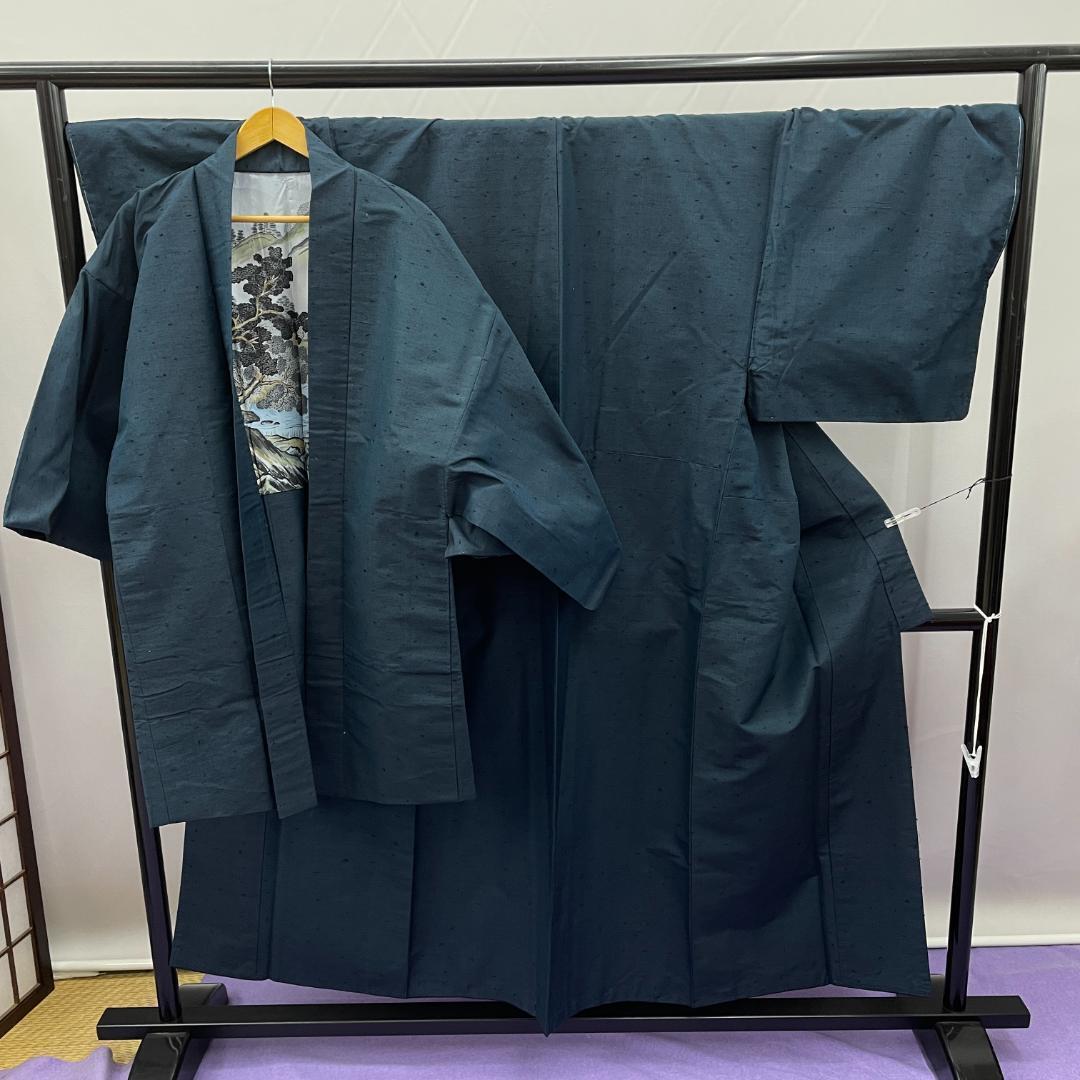 1103 Men\'S Kimono Tsumugi Ensemble Haori 2 Pieces Blue Green