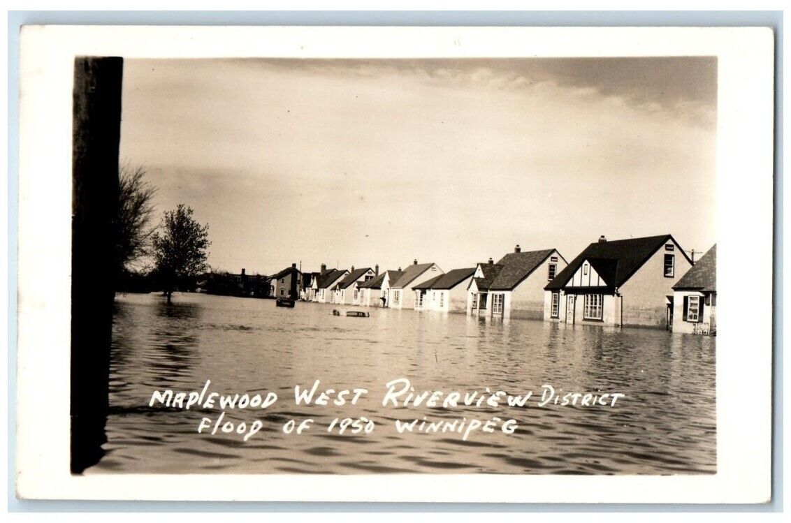 1950 Maplewood West Riverview District Flood Winnipeg Canada RPPC Photo Postcard