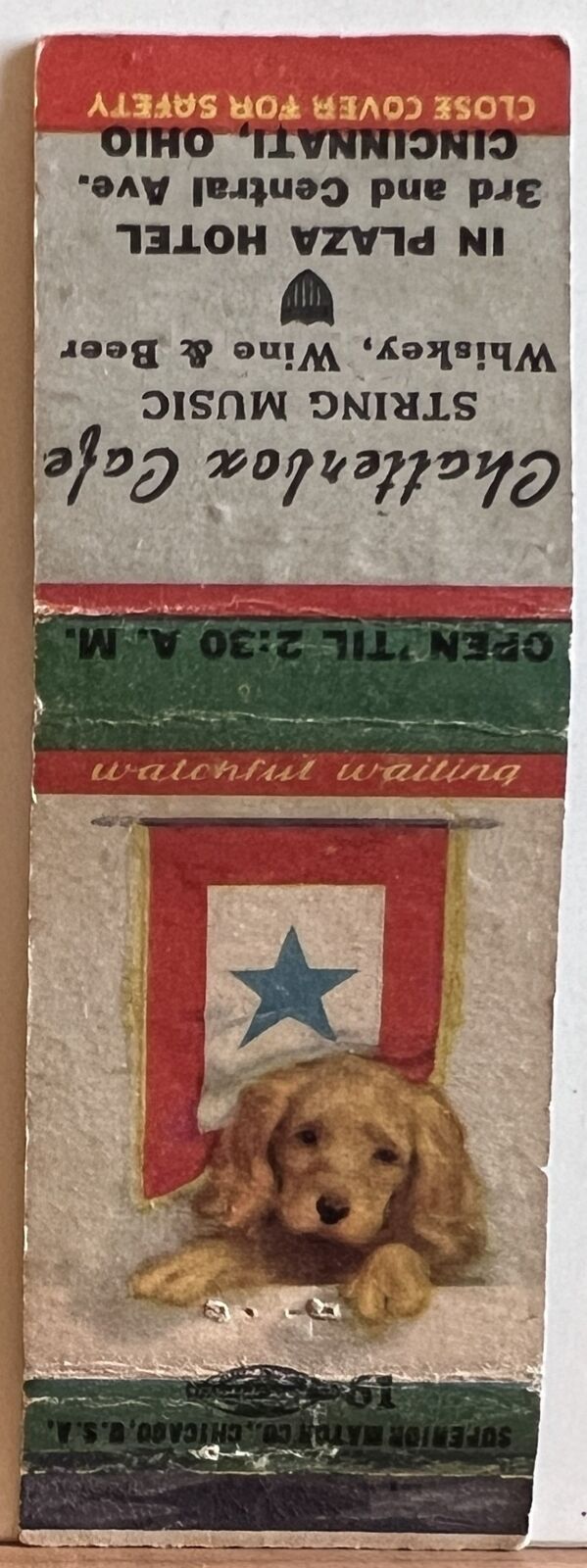 Chatterbox Cafe Cincinnati OH Ohio Blue Star Service Banner Matchbook Cover