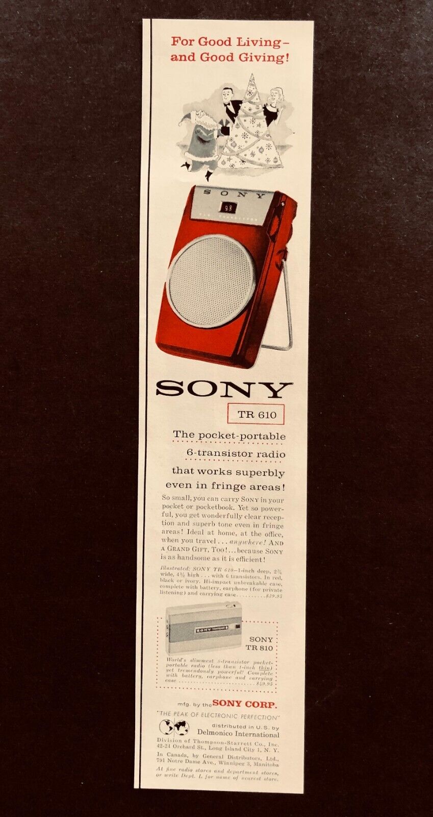 1959 Sony Transistor Radio Advertisement TR 610 Christmas Santa Art Vtg Print AD
