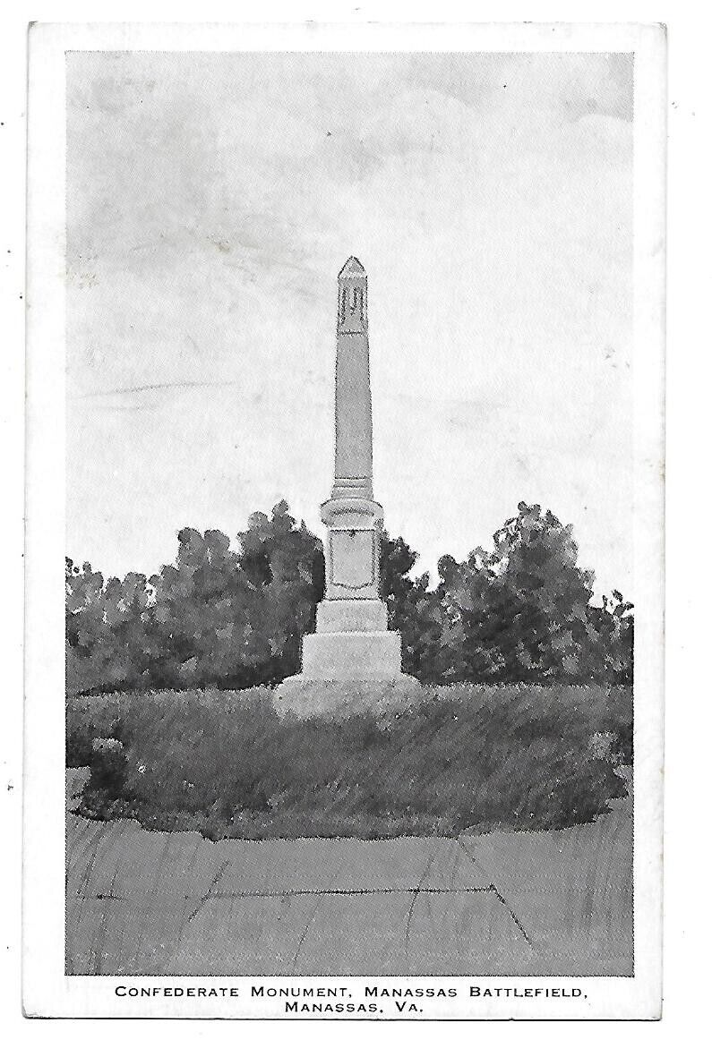 1940\'S THE CONFEDERATE MONUMENT IN MANASSAS, VA. UNPOSTED POSTCARD