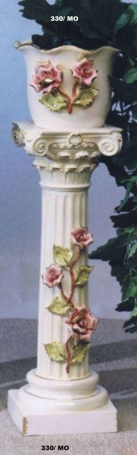 Capodimonte set small Pedestal with pot Pink color with Gold Made in italy