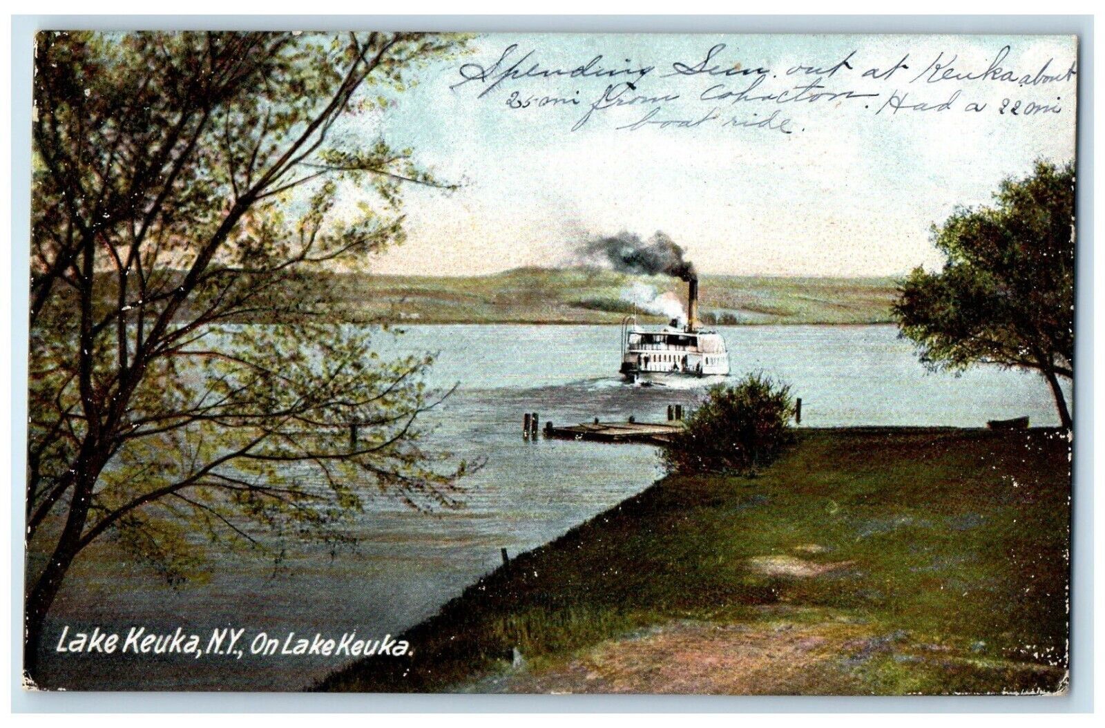 c1907 Steamer Ferry Boat Ship Dock Lake Keuka New York Vintage Antique Postcard