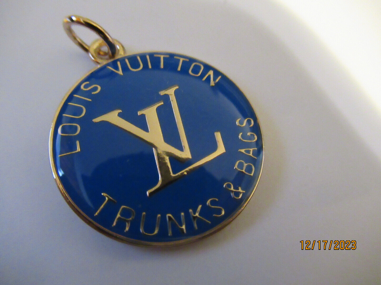 LOUIS VUITTON LV  1 ZIPPER PULL CHARM GOLD tone metal ,COBALT BLUE , 29X25mm