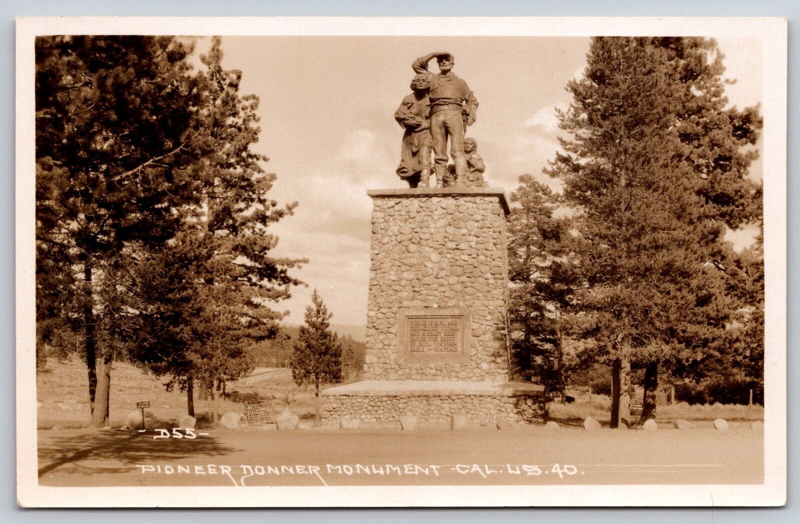 Postcard RPPC Pioneer Donner Monument US 40 California
