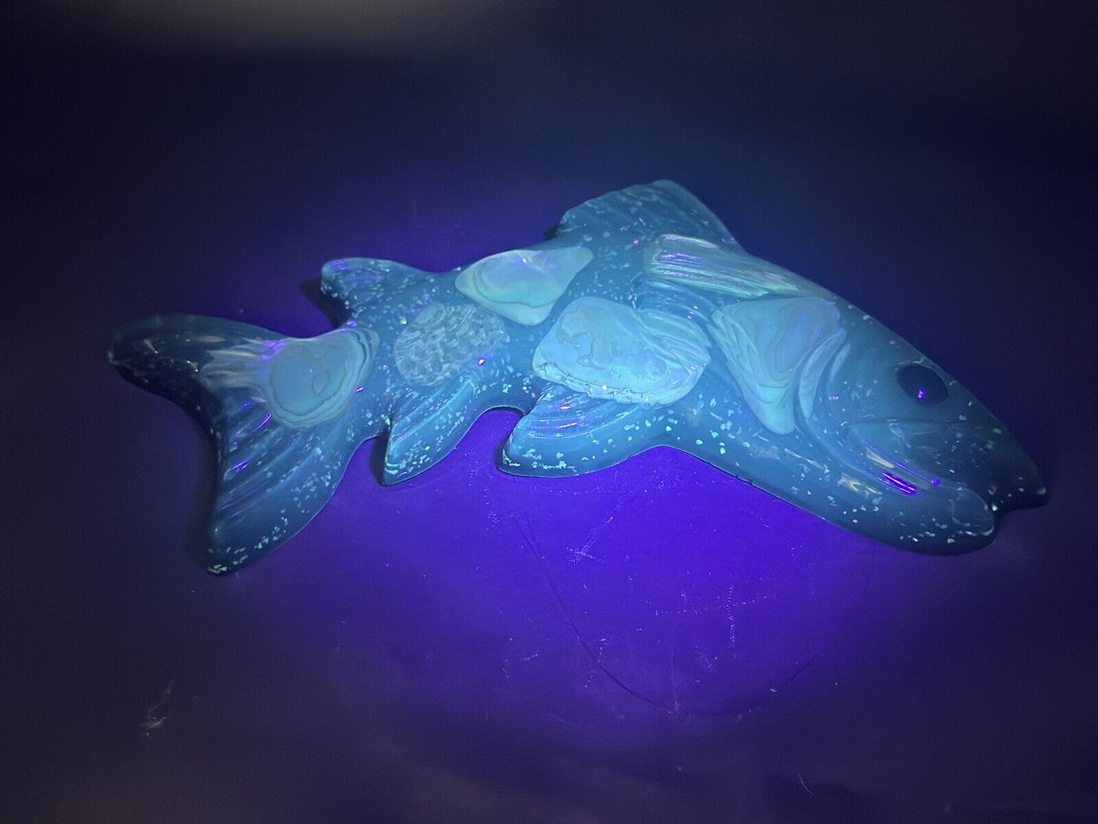 Vintage Glow Lucite Acrylic Abalone Fish MARLIN SAILFISH Wall MCM Decor