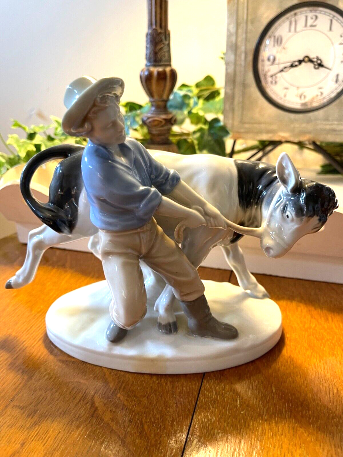 Vtg Grafenthal Carl Schneider German Porcelain Figurine Farmer Boy Pulling Cow