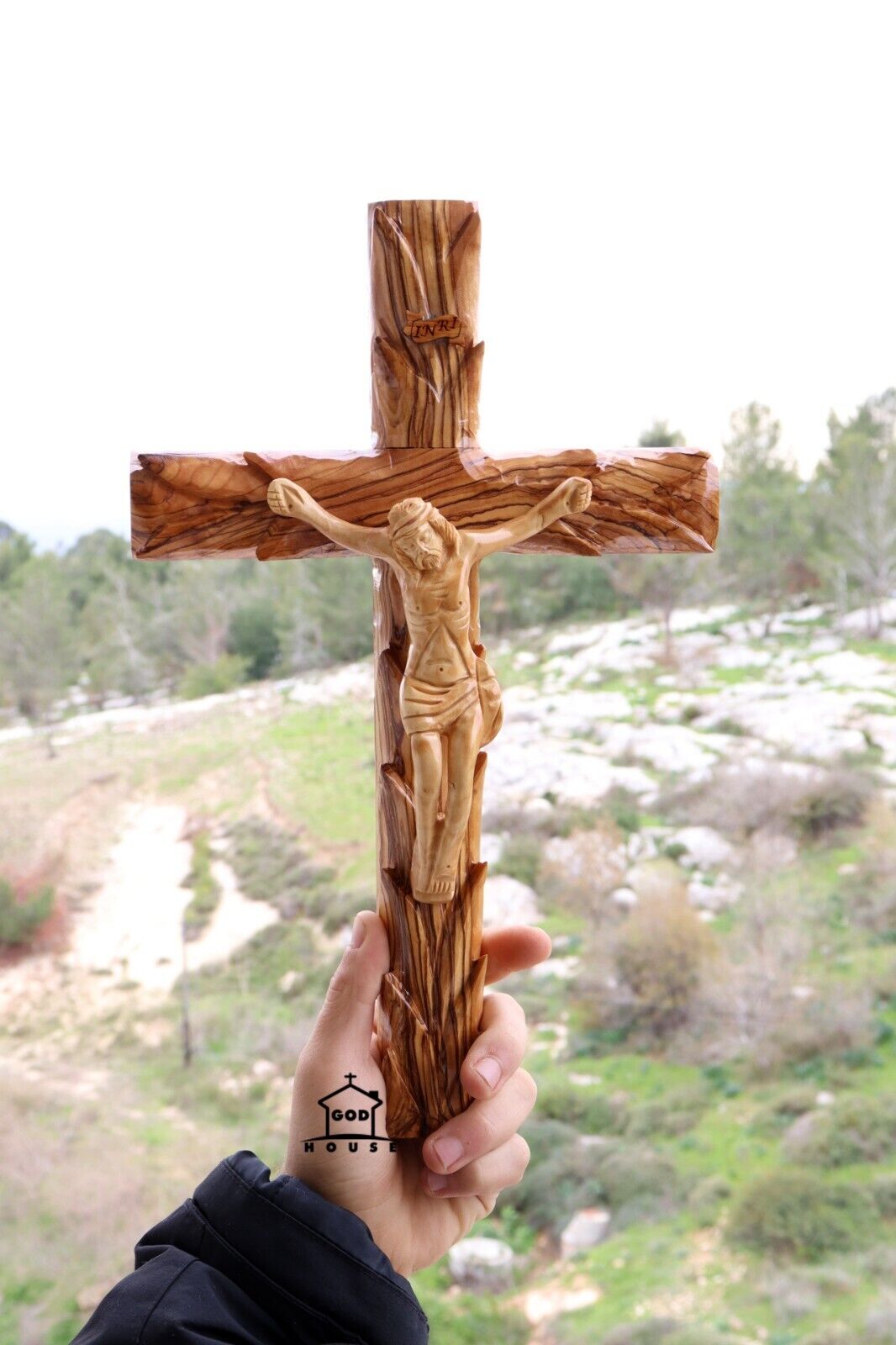Large Catholic Wall Crucifix Handmade Olive Wood 14 Inch Crucifix Holy Land