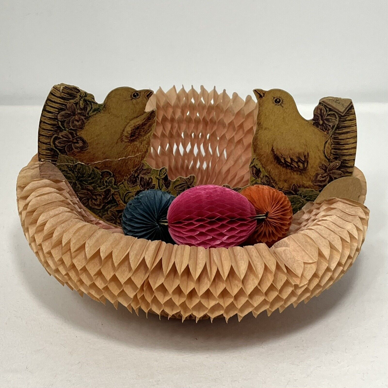 1925 Beistle Honeycomb 3D Basket Chickens Eggs 9”x 8” Antique READ