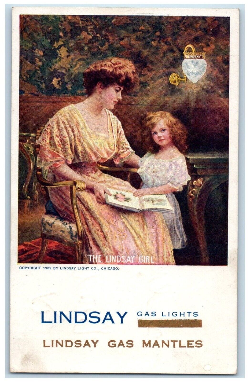 c1910\'s The Lindsay Girl Gas Lights Mother And Daughter Advertising Postcard