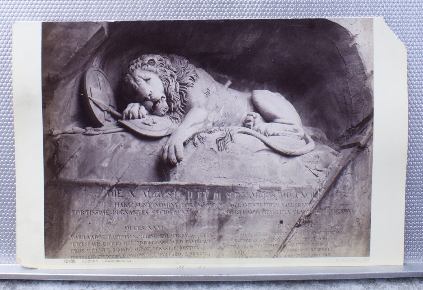 Antique Albumen Photograph Luzern Lowendenkmal Lion Monument C. Sommer