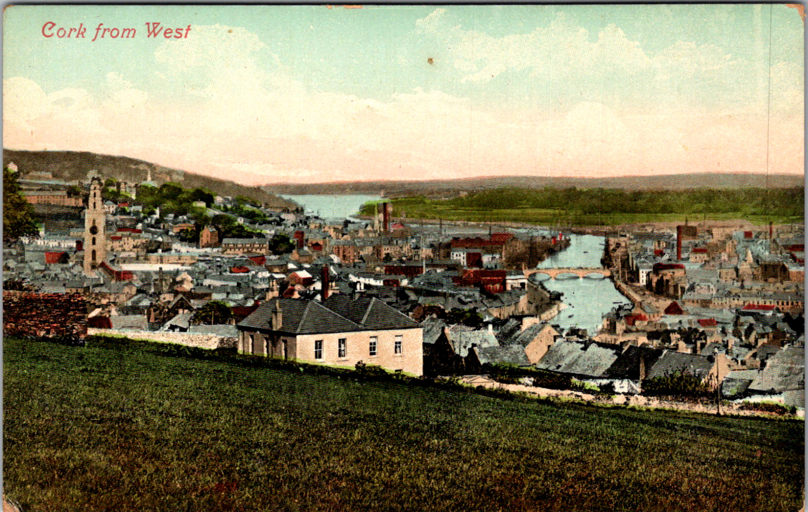 Vintage C. 1910 Elevated View of Cork City & River Lee Cork Ireland Postcard