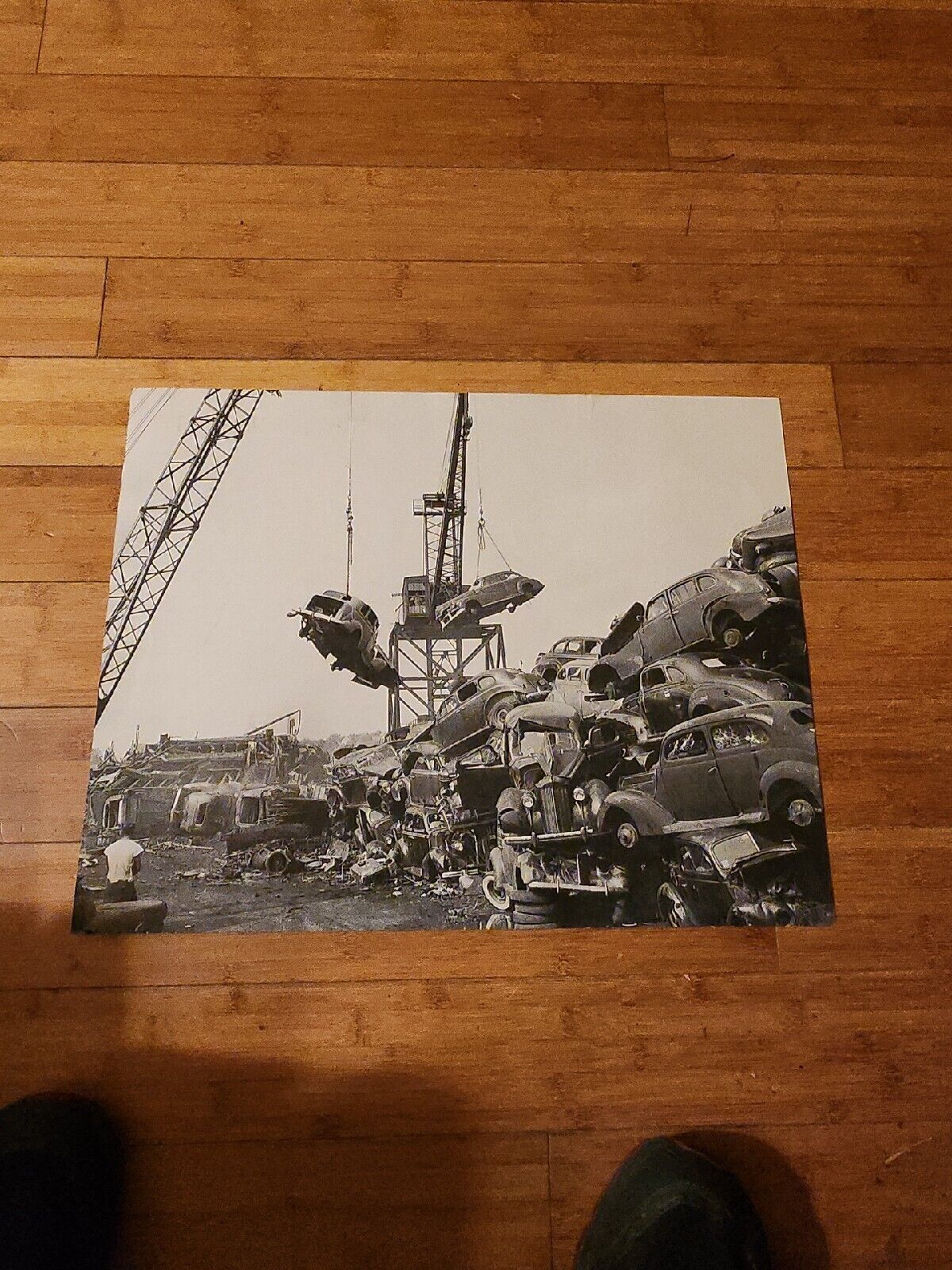 Cranes + Cars at Junkyard Salvage Scrap Wrecking Yard 40s Photo Print 21\