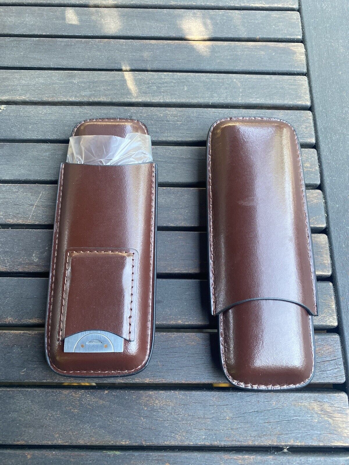 2 BROWN Leather Twin Cigar Case Brand Spanking New