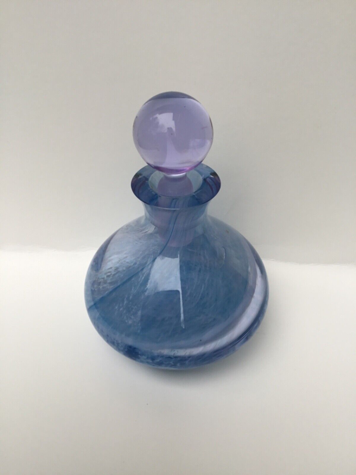 Vintage Caithness glass perfume bottle stopper blue purple swirl handmade