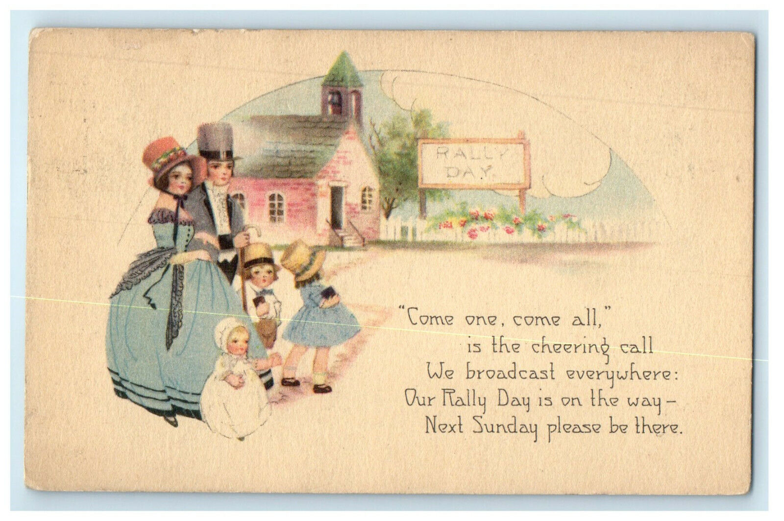 1923 Rally Day Family and House Cincinnati Ohio OH Cancel Vintage Postcard