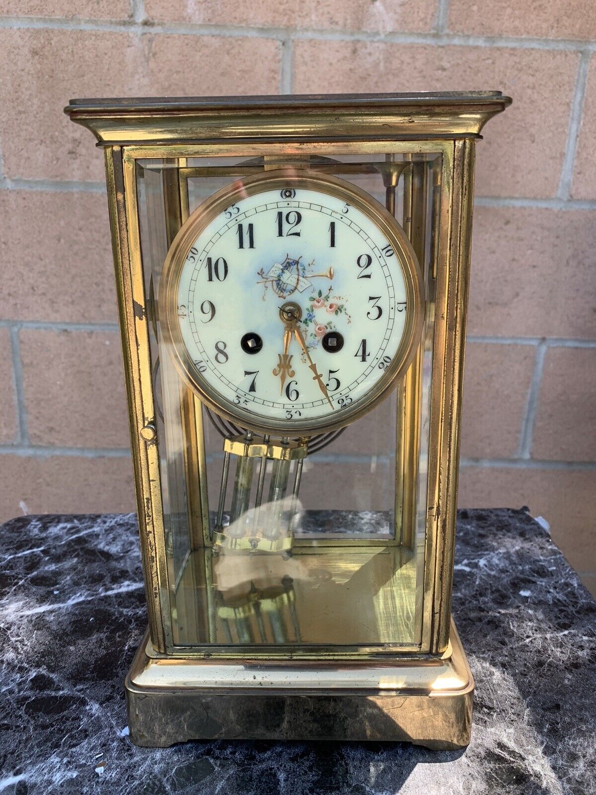 Antique French Brass & Glass Crystal Regulator Clock