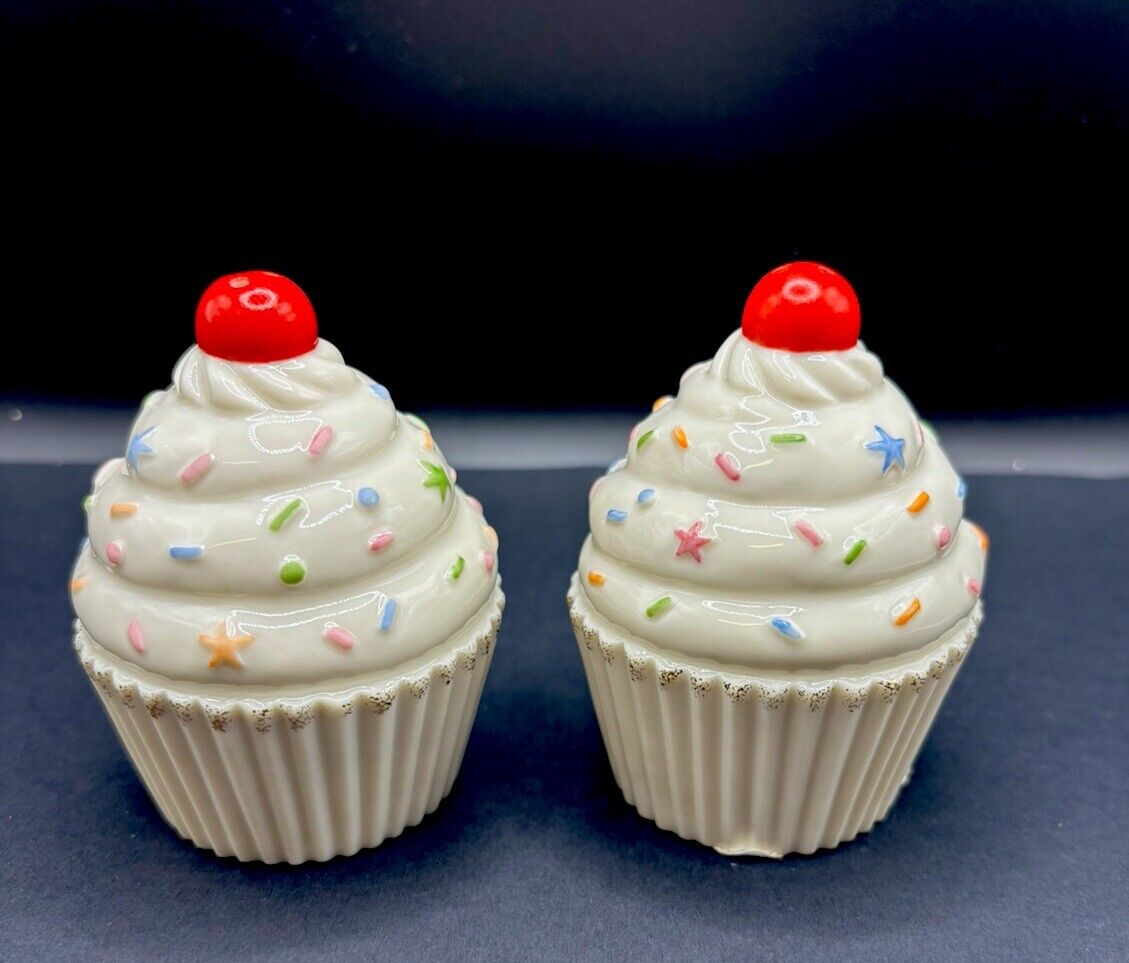 Lenox Porcelain Sprinkles & Cherries Cupcakes Salt & Pepper Shakers, Colorful