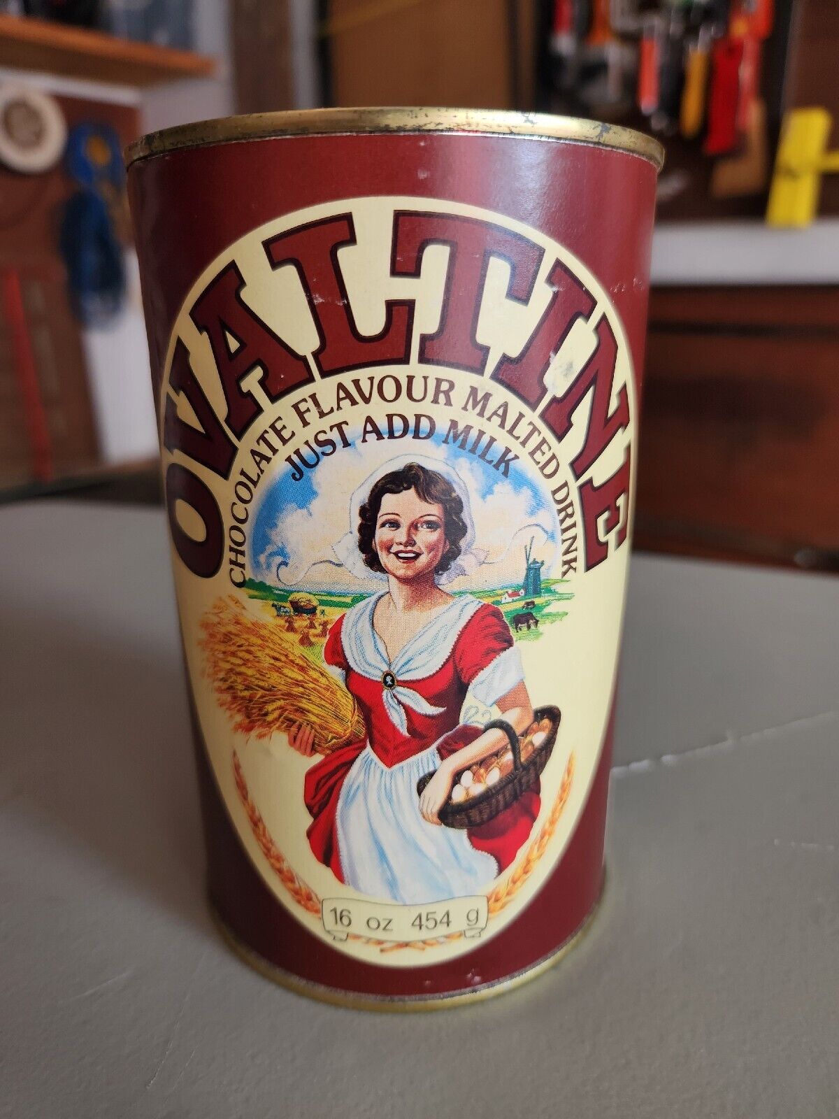 Original Ovaltine Canister and Glass Bottle