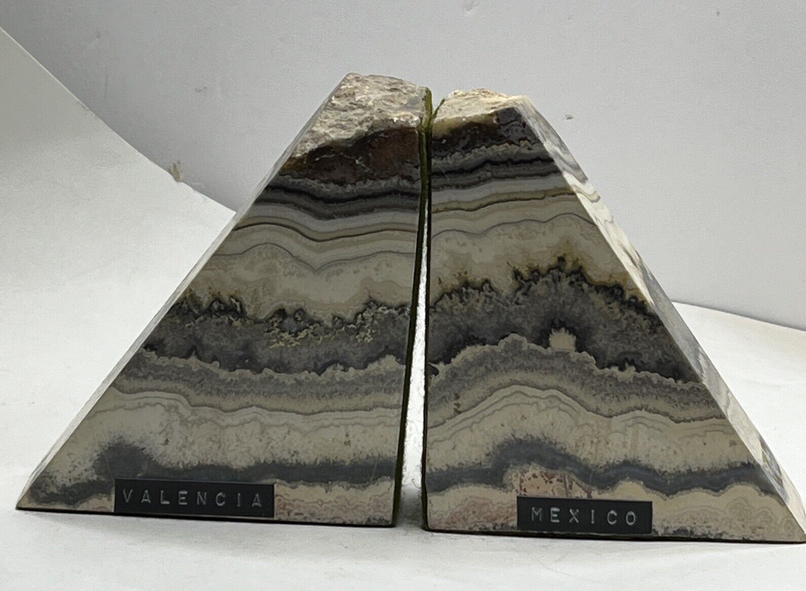 Vintage Pair of Marble Bookends Valencia Mexico Wedge Geometric Shape Heavy