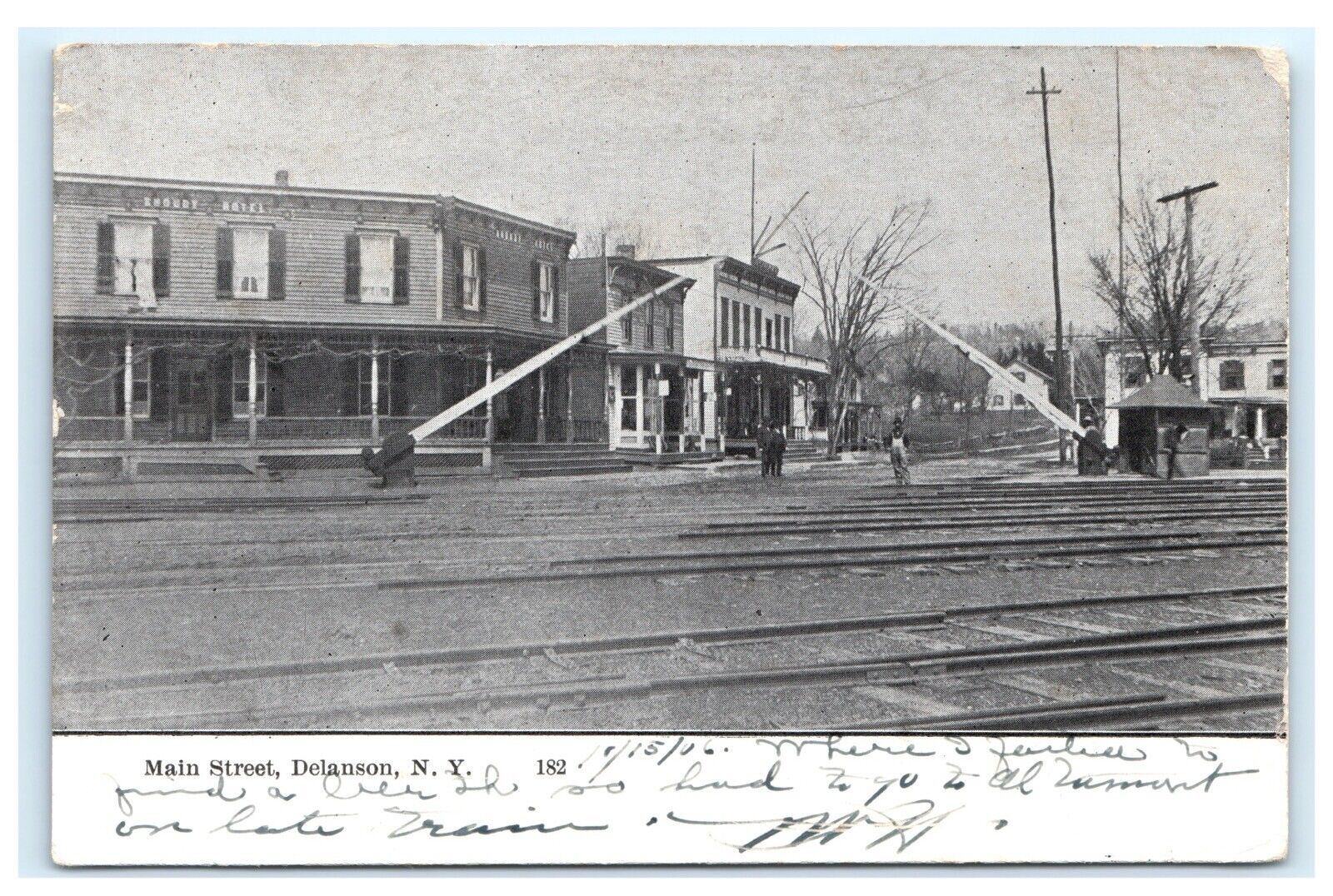 Main Street Delanson NY Train Tracks Crossing UDB Postcard Schenectady County G5