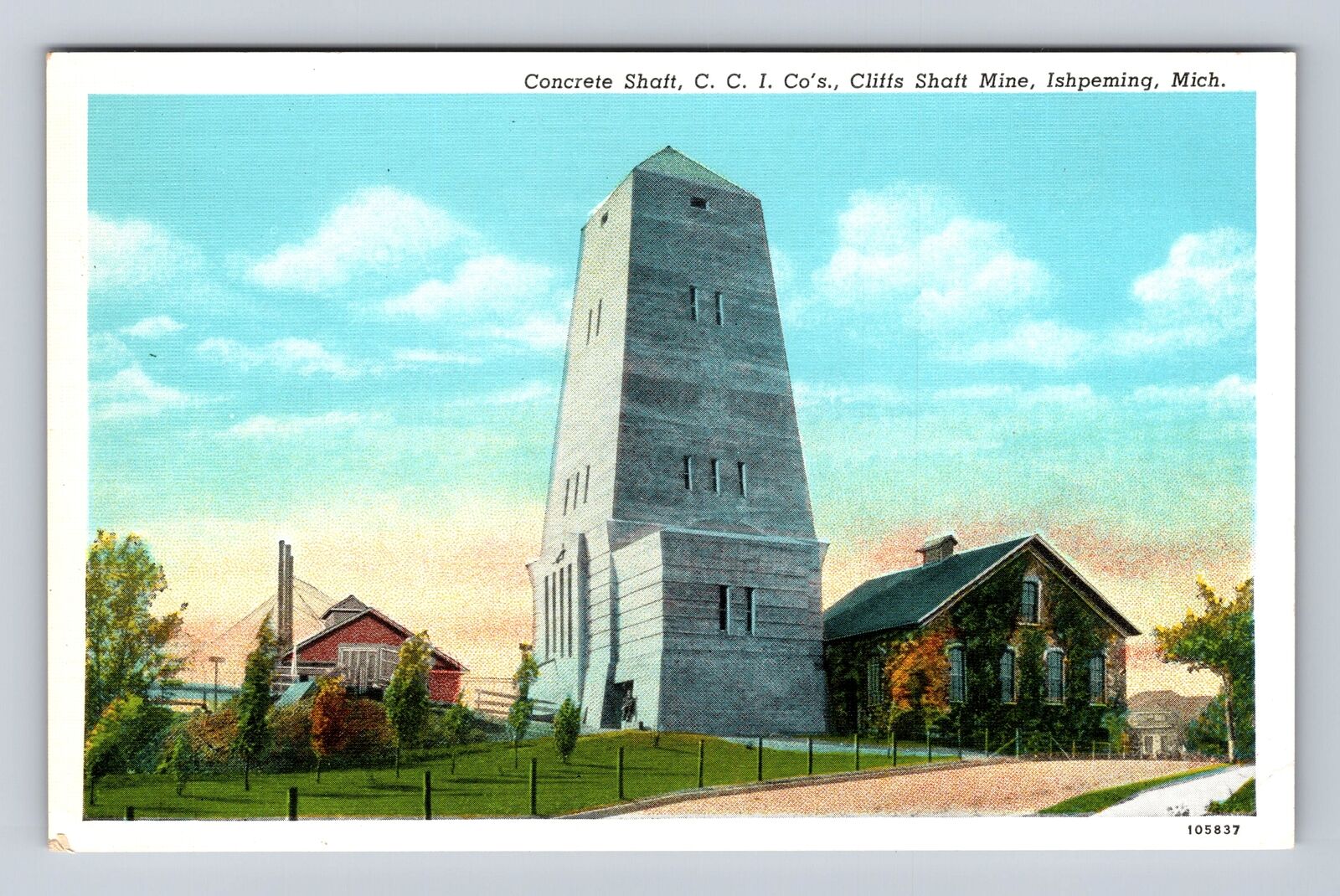 Ishpeming MI- Michigan, Concrete Shaft, Antique, Vintage Souvenir Postcard