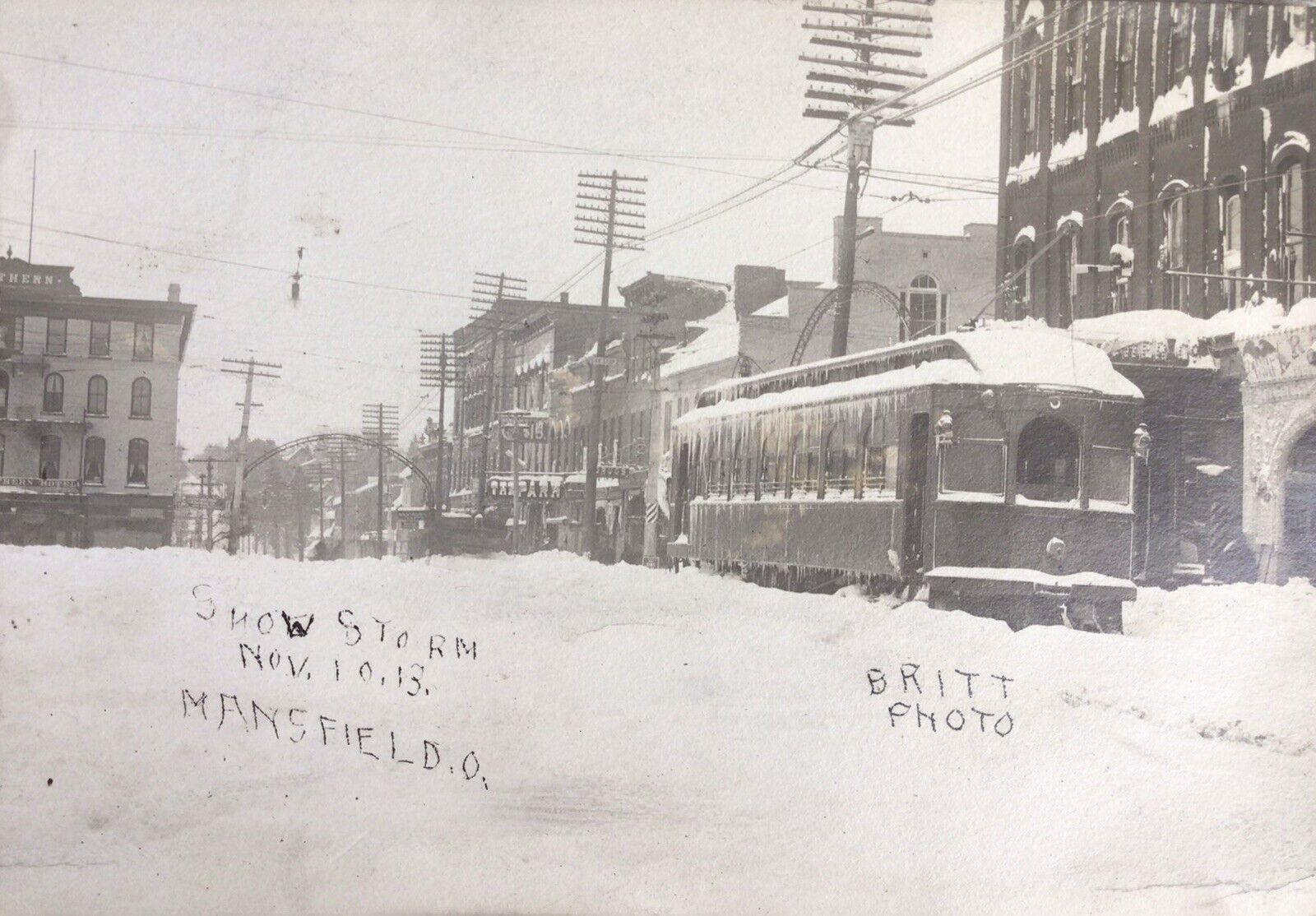 1913 Frozen Downtown Mansfield Ohio Snowstorm BRITT RPPC PHOTO On The Square
