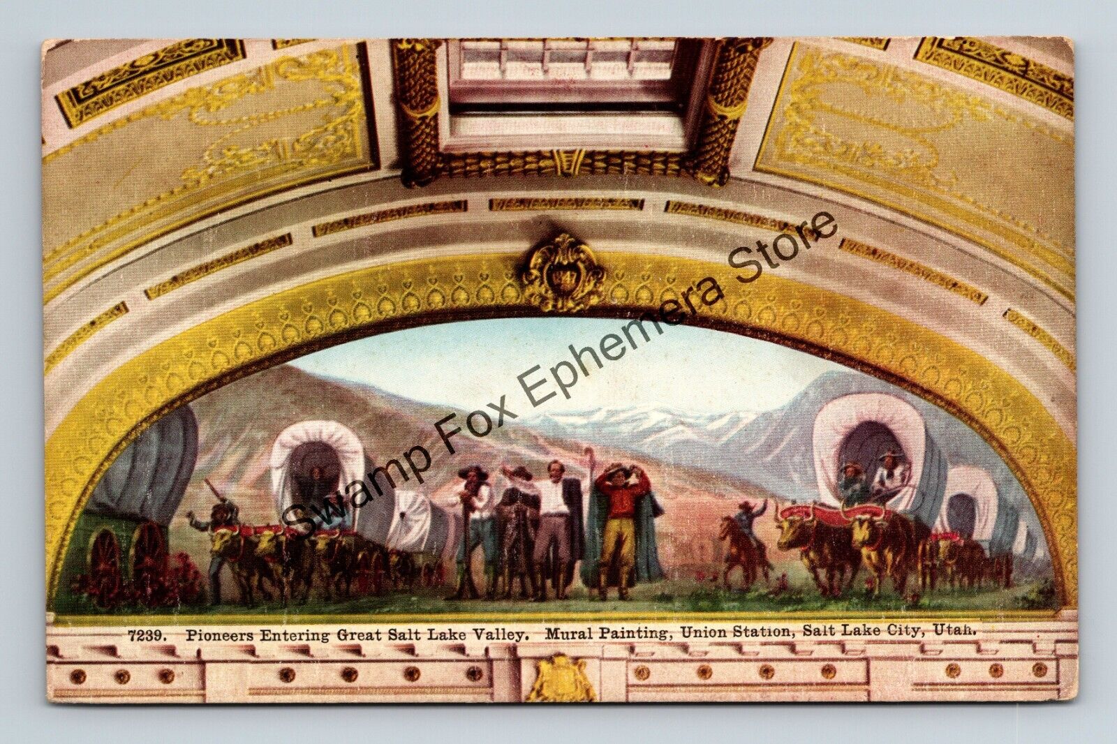 Postcard Pioneers Entering Great Salt Lake Valley Mural Painting Union Stations