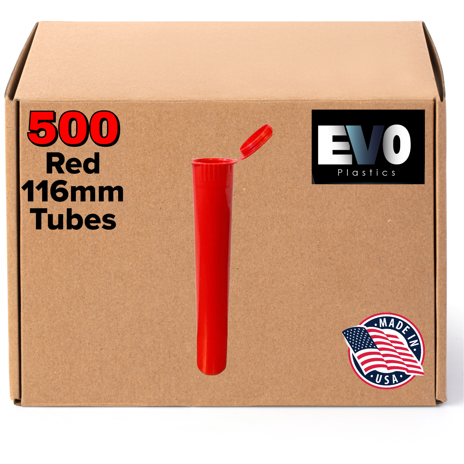 116mm Tubes - Red - 500 count , Pop Top Joints, BPA-Free Pre-Roll - USA Made