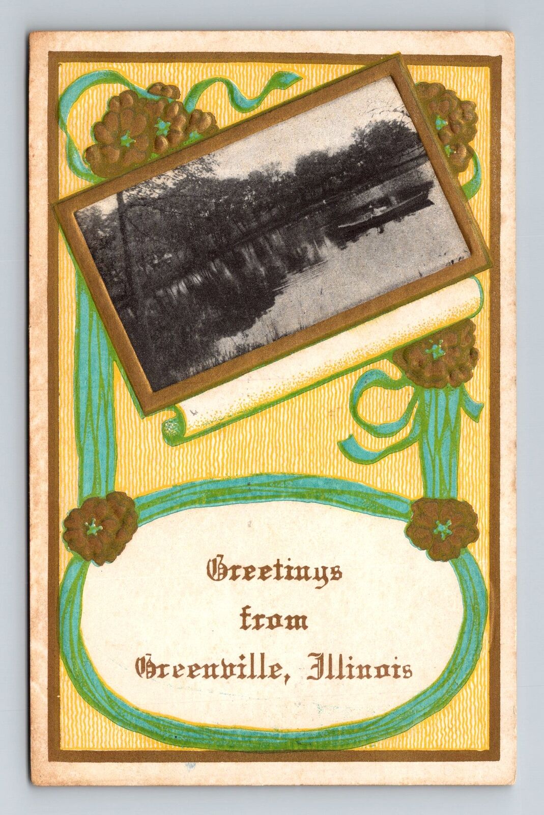 Greenville IL-Illinois, Scenic Greetings, Embossed Vintage Souvenir Postcard