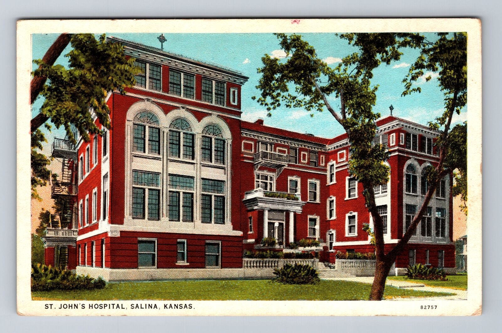 Salina KS-Kansas, Panoramic St John's Hospital, Antique Vintage Postcard