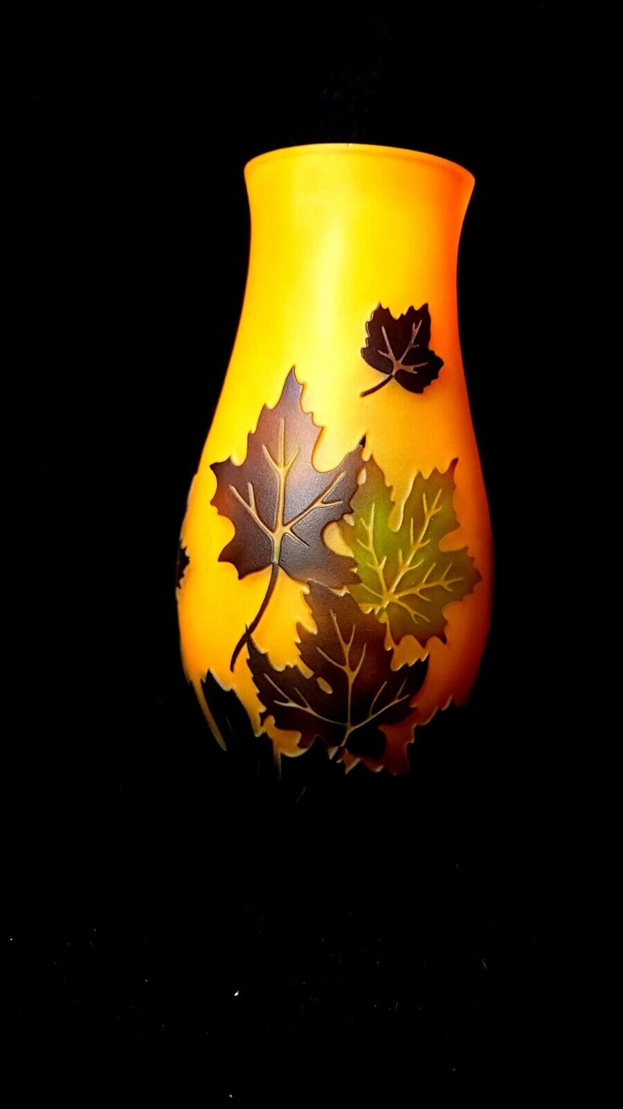 Emile Galle Style Cameo Art Glass Vase Orange Maple Leaf Design 8\