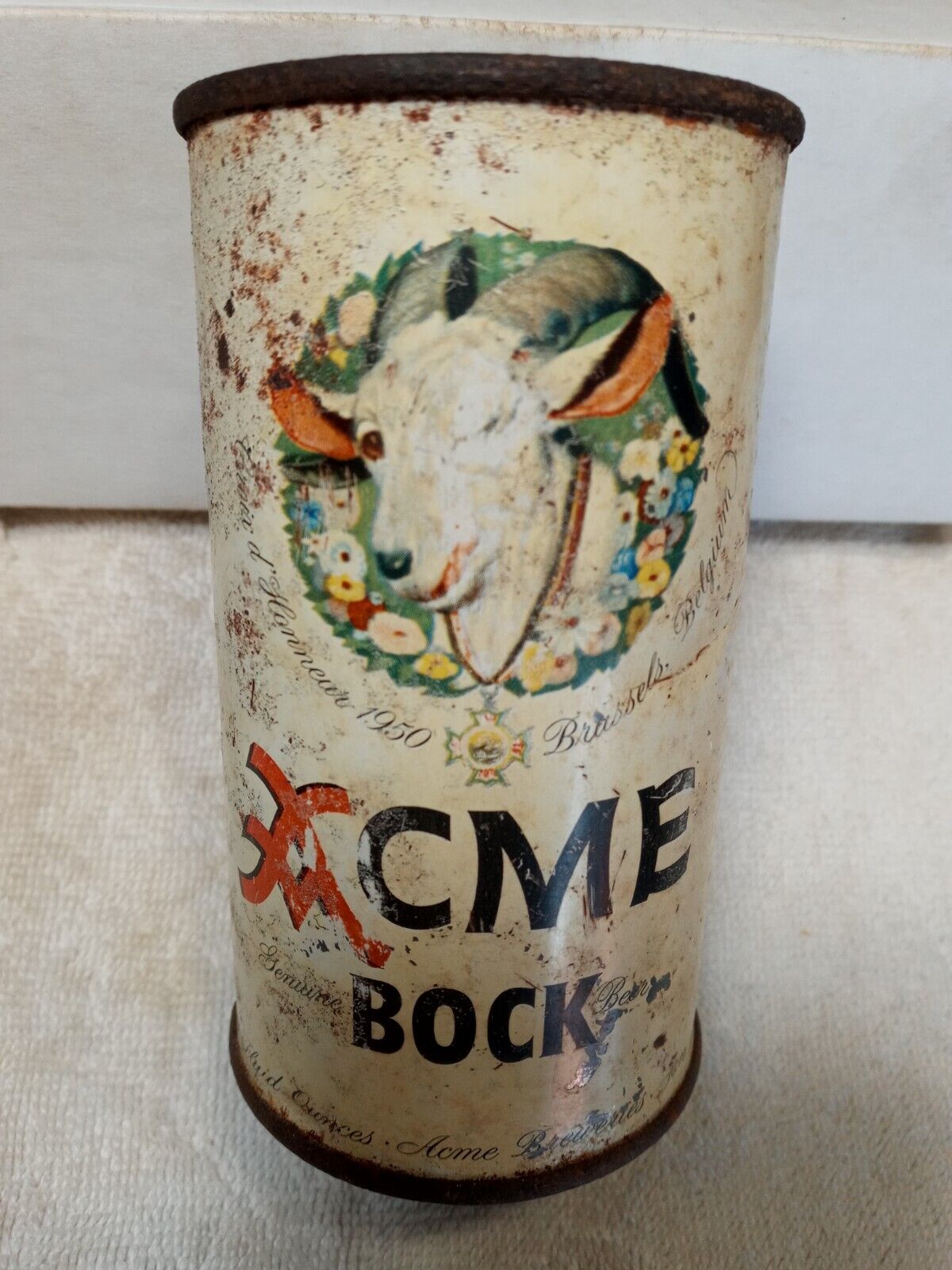 Acme Bock   flat top beer can ,   Empty
