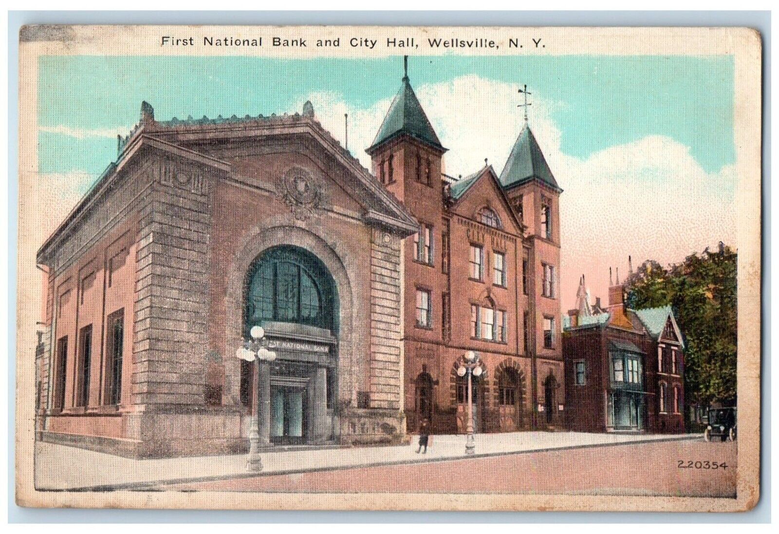 1920 Exterior First National Bank City Hall Wellsville New York Vintage Postcard