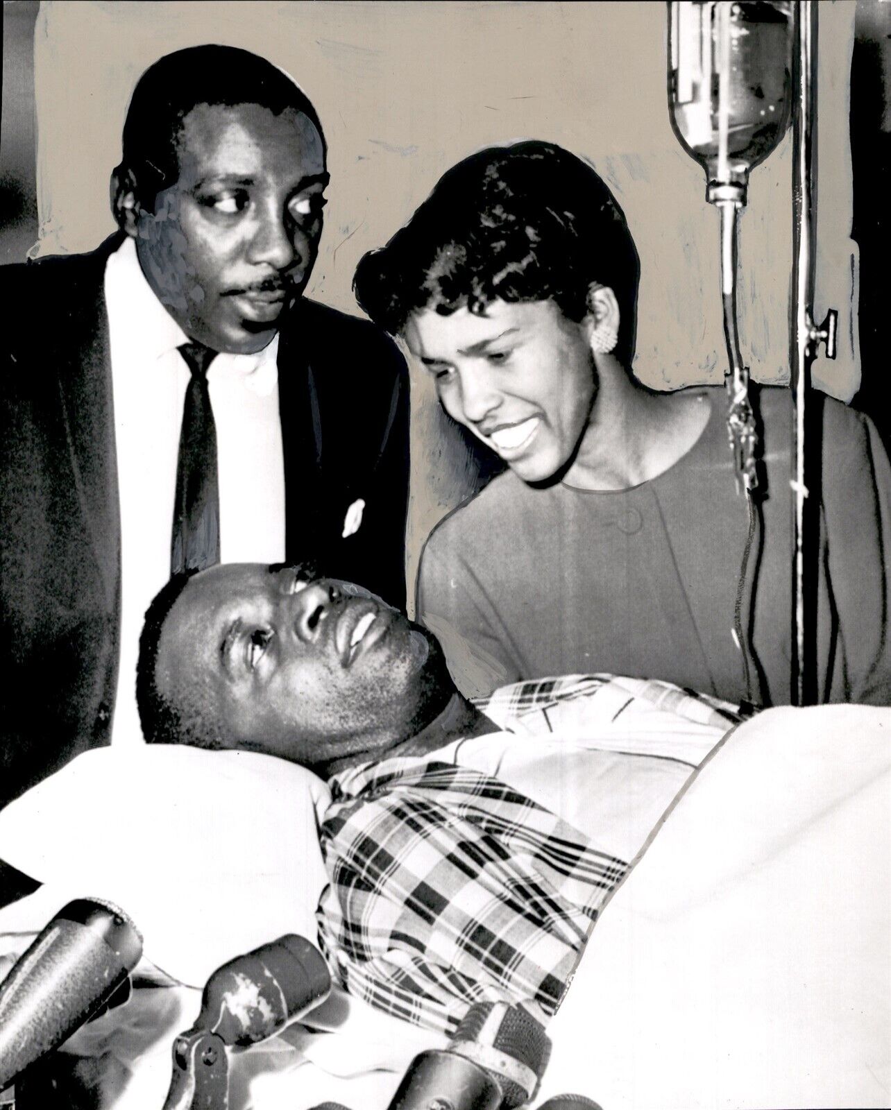 LG77 1966 Wire Photo DICK GREGORY VISITS WOUNDED DEM WILLIAM DAWSON CIVIL RIGHTS