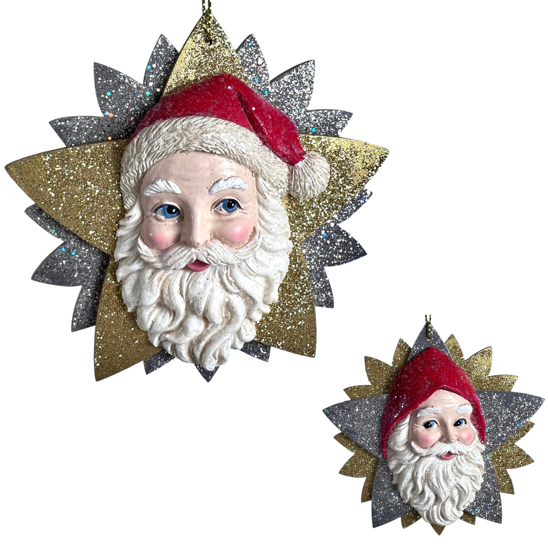 Set 2 Kurt Adler German Santa Head Ornament Retro Vintage Style Christmas Decor