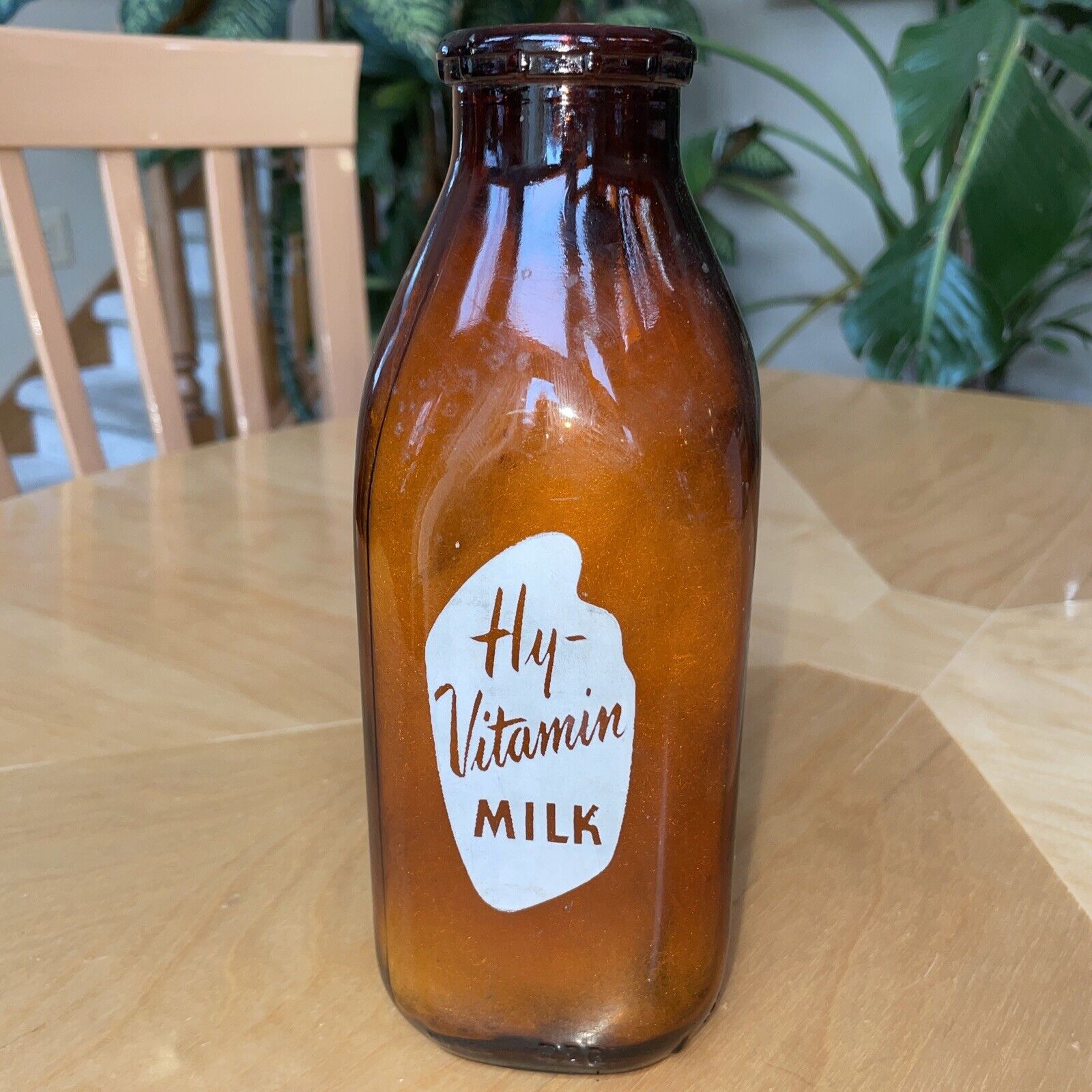 Vintage Hy-Vitamin Dairy Amber Duraglas Glass Milk Bottle Rare One Quart Antique