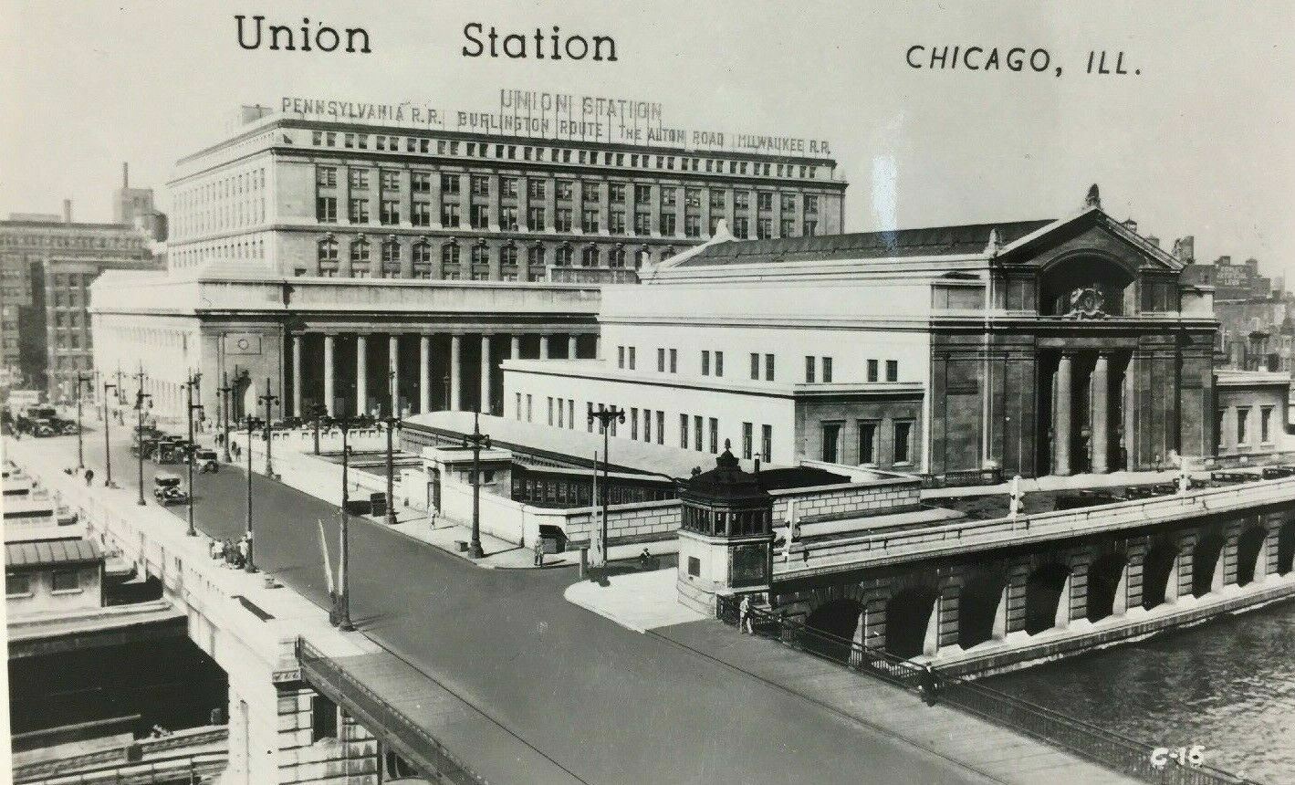 Chicago's Union Station Birds Eye View Real Photo Postcard RPPC Illinois