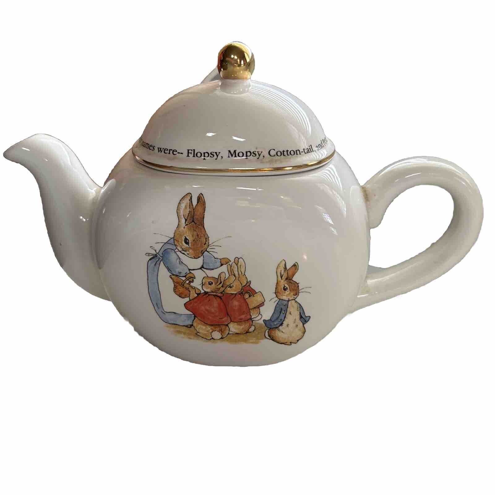 Vintage Porcelain Teapot BEATRIX POTTER PETER RABBIT & FAMILY 1997  Teleflora