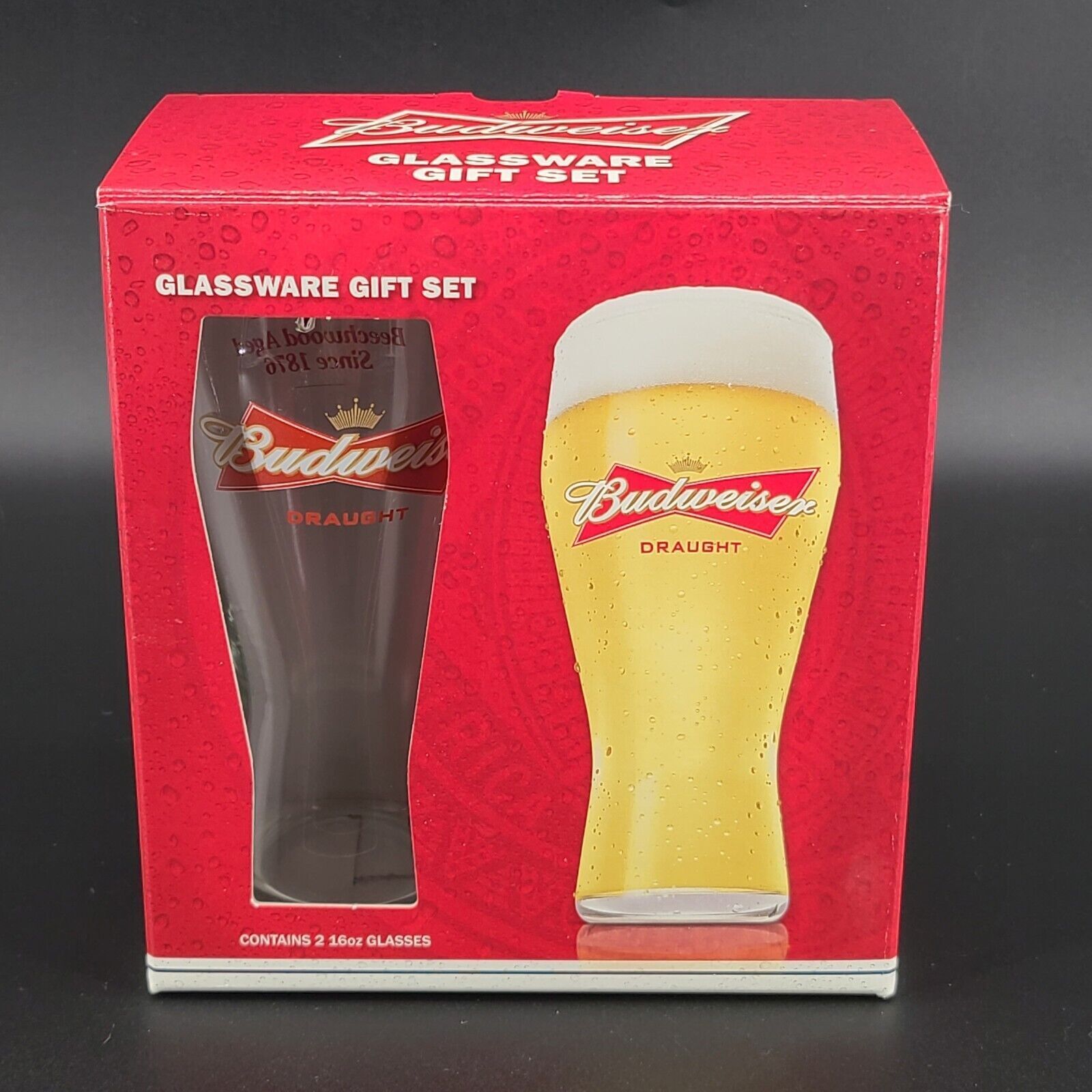 Budweiser 2012 Glassware Gift Set of 2 16 OZ Pilsner Style NEW in Box