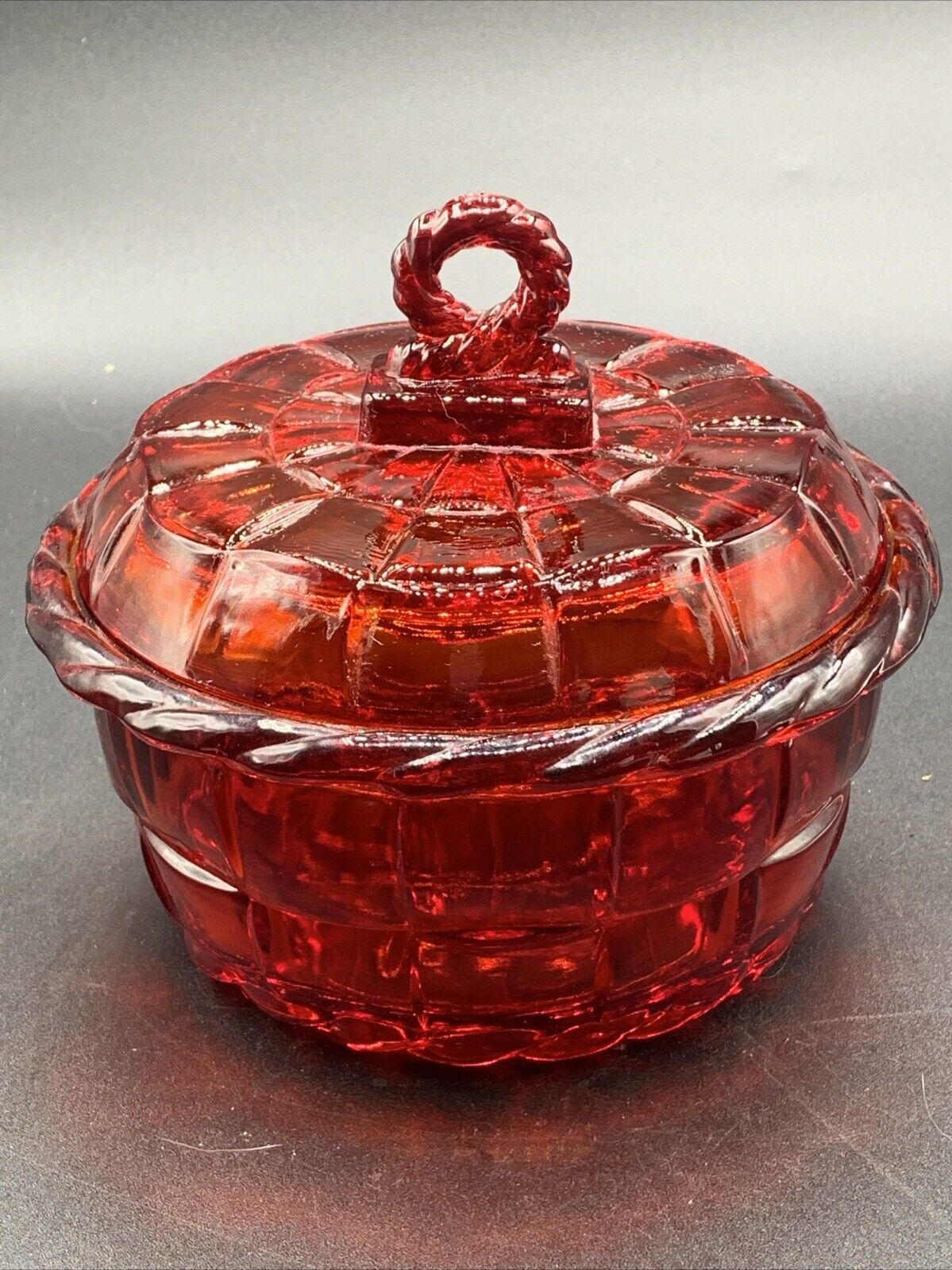 Viking Country Craft Basket Ashley Weave Candy Dish Red Rare