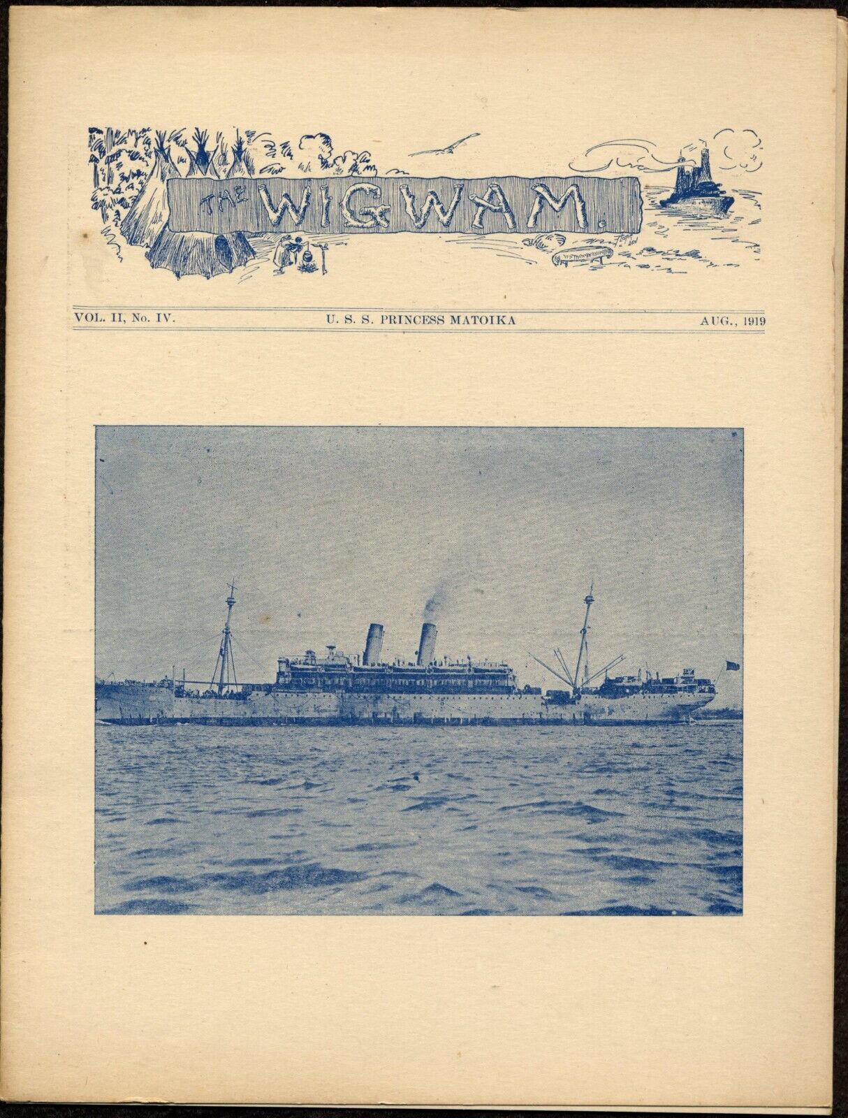 August 1919 Coast Guard Newsletter U.S.S. Princess Matoika-The Wigwam Aug 1919