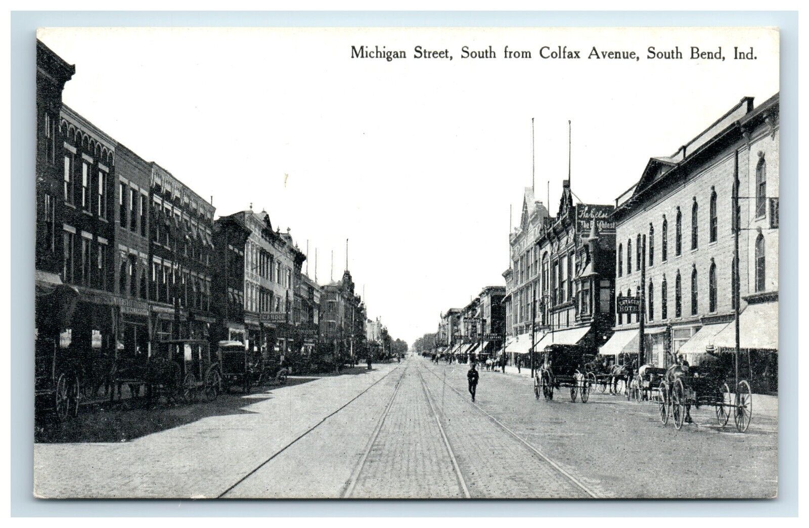 Postcard Michigan Street South from Colfax Avenue South Bend Indiana Horse Buggy