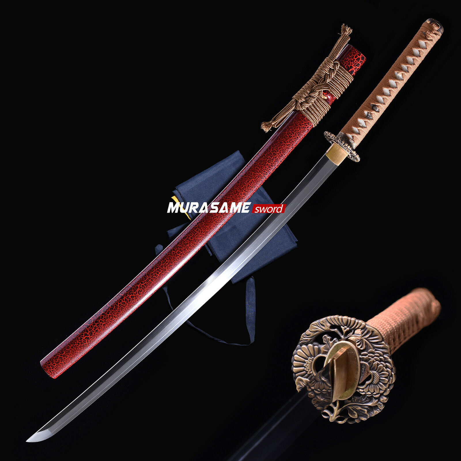 MURASAME Katana Sword T10 Steel Clay Tempered Straight Hamon Real Sharp