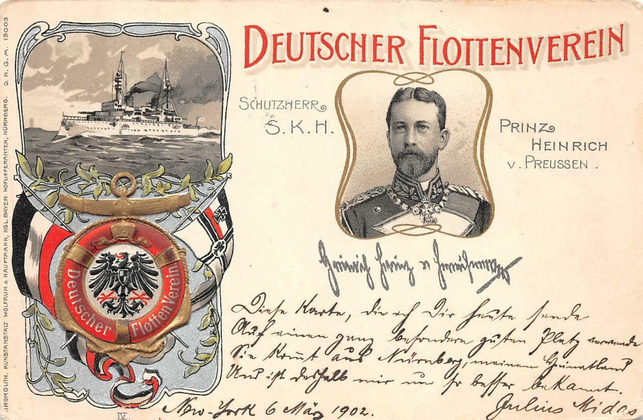 DEUTSCHER FLOTTENVEREIN SHIP ROYALTY NAVY MILITARY GERMANY POSTCARD 1902