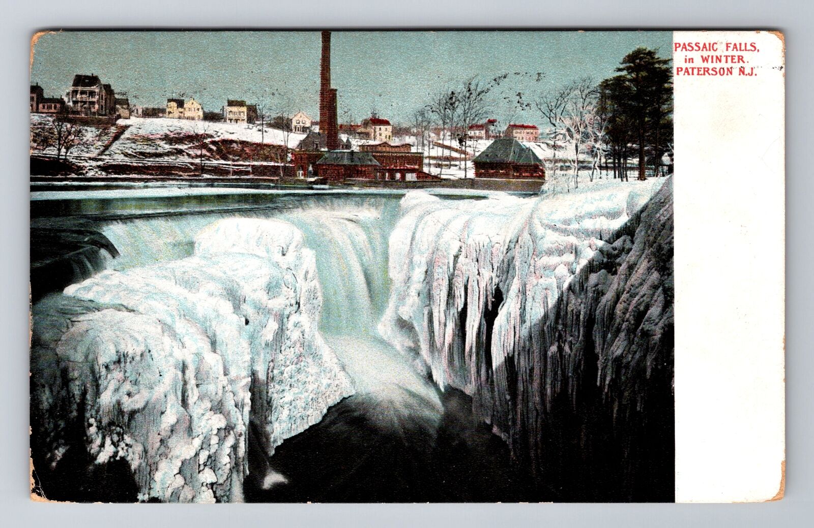 Paterson NJ-New Jersey, Passaic Falls in Winter, Antique c1906 Vintage Postcard
