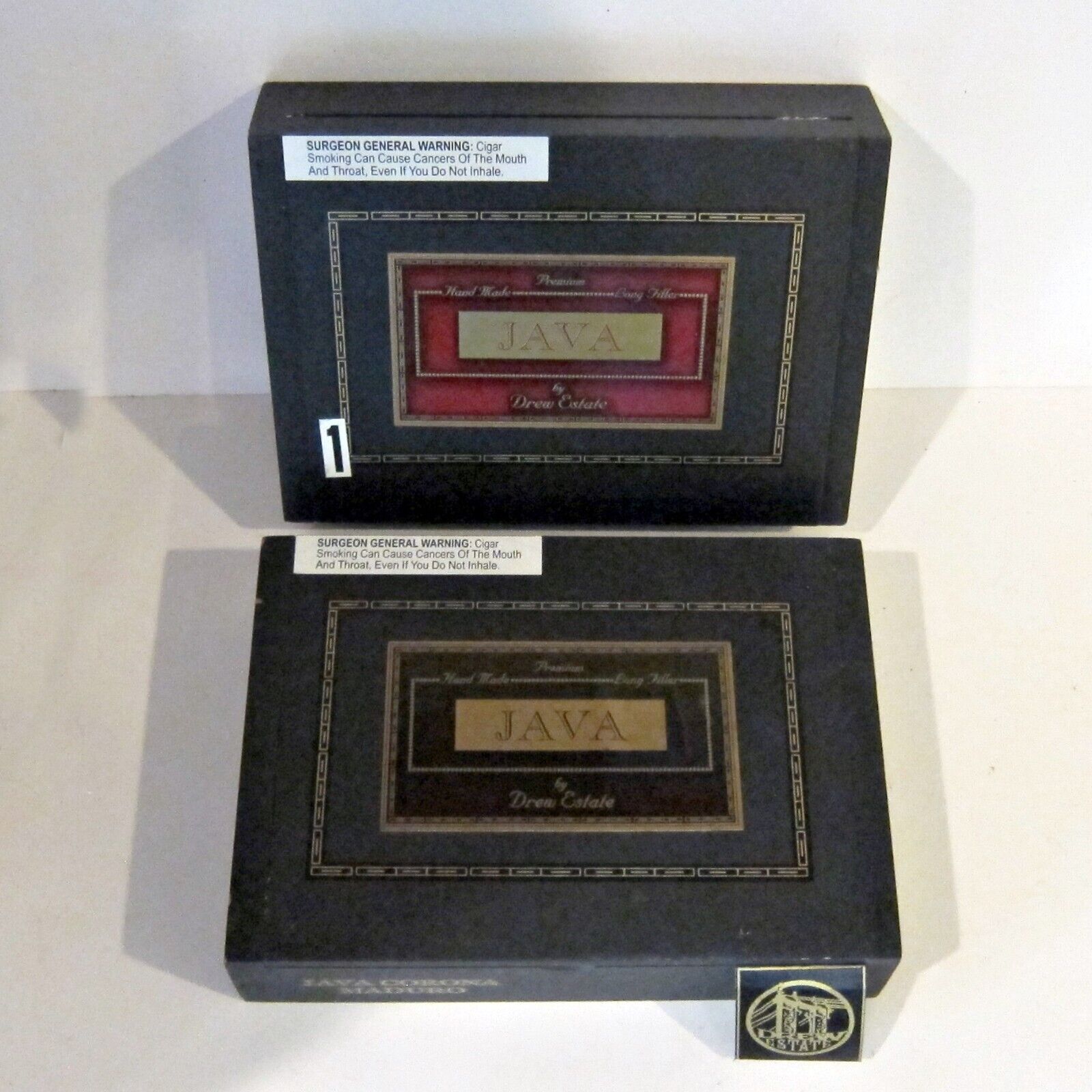 2 JAVA CORONA CIGAR BOXES - Empty Wooden -   Red & Maduro