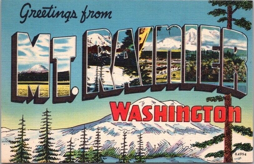 c1950s MT. RAINIER, Washington Large Letter Postcard Colourpicture Linen Unused